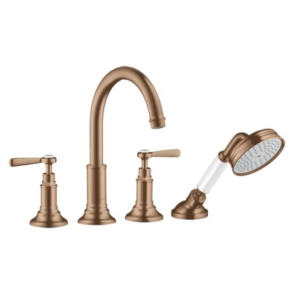 Axor Montreux Смеситель на борт ванны, на 4 отв., с ручным душем, ручка: рычаг, цвет: шлифованное красное золото