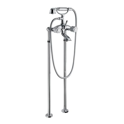 Bongio Fleur Noir Смеситель для ванны напольный с ручным душем, цвет: хром/черный фарфор