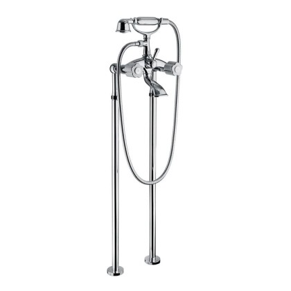 Bongio Fleur Noir Смеситель для ванны напольный с ручным душем, цвет: хром/черный фарфор