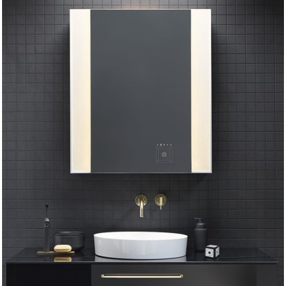 Burgbad RL40 Зеркальный шкаф 60х15х80см., 1 зерк. дверь с обоих сторон, 2 стеклянные полки,версия левая, Smart-Home-System, 2 розетки