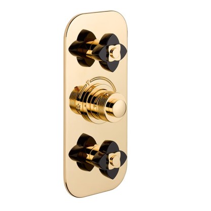 THG Petale de Cristal noir Смеситель для душа, термостатический, 2 потока, цвет: золото/черный хрусталь