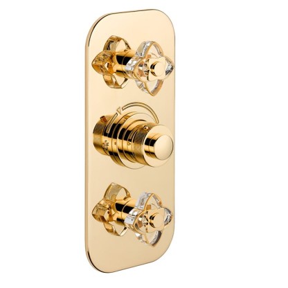 THG P?tale de Cristal clair liser? dor? Смеситель для душа, термостатический, 2 потока, цвет: золото/прозрачный хрусталь с золотым декором