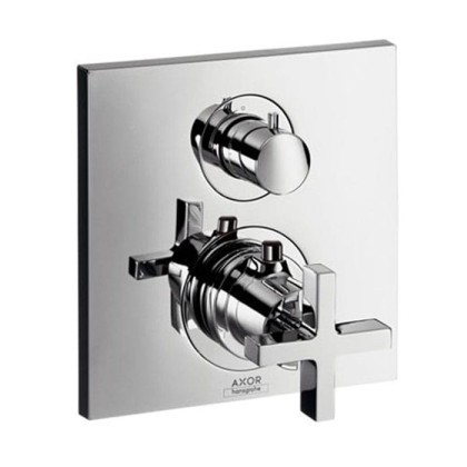 Axor Citterio, Термостат с запорным/ переключающим вентилем, с крестовой рукояткой, СМ, внешняя часть, цвет: хром