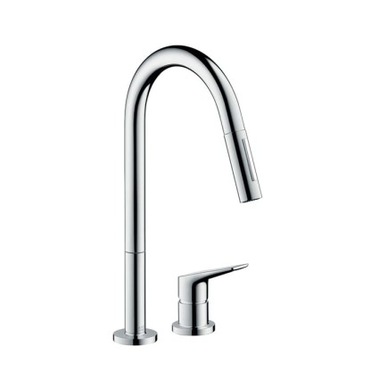 Axor Citterio M Смеситель для кухни, однорычажный, на 2 отв, с выдвижным душем, излив: 221мм, цвет: хром