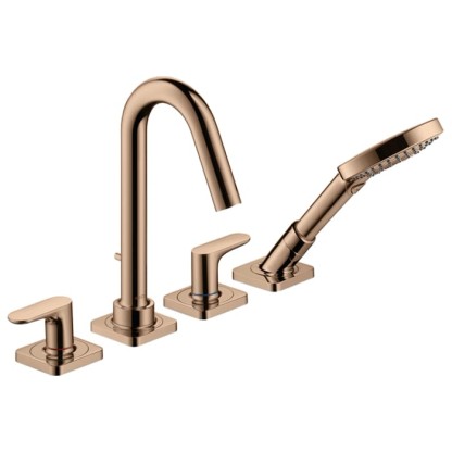 Axor Citterio M Смеситель на борт ванны, на 4 отв., с ручным душем, цвет: полированное красное золото