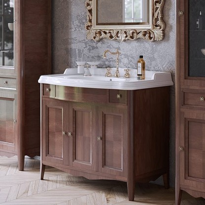 TW Veronica Nuovo комплект мебели с 2-мя выдвижными ящиками и 3-мя дверцами, с доводчиками Blum, ручки: бронза, 105см, напольный, Цвет: noce