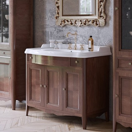 TW Veronica Nuovo комплект мебели с 2-мя выдвижными ящиками и 3-мя дверцами, с доводчиками Blum, ручки: бронза, 105см, напольный, Цвет: noce