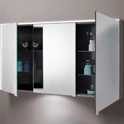 BURGBAD Eqio Зеркальный шкаф с гориз светодиод подсв.120х80х17см,3 зерк двери с обоих сторон, вариант R, цвет: серый