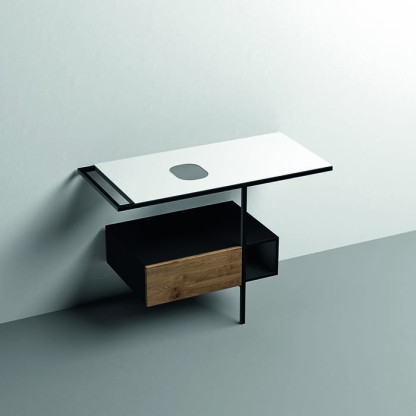 Kerasan Thelma Металлическая структура для раковины 108х74см, напольная, с полкой, ящиком, с 1 отв., с полотенцедержателем, цвет: белый матовый/черный матовый