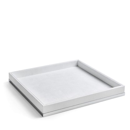 3SC Snowy Лоток универсальный 28х28хh4см, цвет: белая эко-кожа/хром