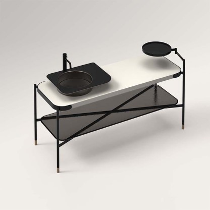 Salini Ninfea Консоль 140.5х74х50.5см., со столеш.S-Stone; полка из тонир. закал.стекла; зеркало71х120см., в металл. раме; сифон, цвет: черный