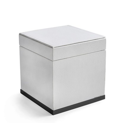 3SC Snowy Коробочка универсальная, 14х14хh14см, с крышкой, настольная, цвет: белая эко-кожа/черный матовый