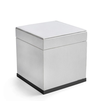 3SC Snowy Коробочка универсальная, 14х14хh14см, с крышкой, настольная, цвет: белая эко-кожа/черный матовый