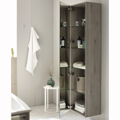 Burgbad Sys30 Шкаф 30х31х176см, подвесной, 1 зеркальная дверь, 4 стекл. полки, левый, цвет: белый матовый