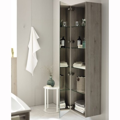 Burgbad Sys30 Шкаф 30х31х176см, подвесной, 1 зеркальная дверь, 4 стекл. полки, левый, цвет: белый матовый