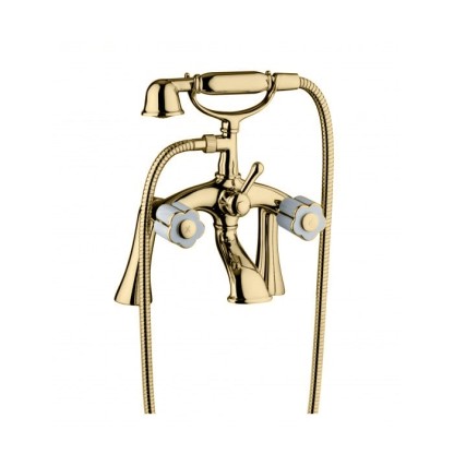 Bongio Fleur Blanc Смеситель на борт ванны ( 2 отв.) с ручным душем, цвет: золото/белый фарфор