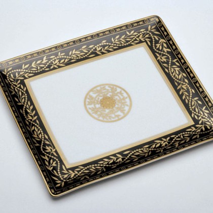 THG MARQUISE NOIR DECOR OR Поднос керамический 122х110 мм., настольный, small size, декор черный/золото, цвет: белый