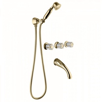 Bongio Fleur Blanc Встраиваемый комплект для ванны-смеситель с изливом, перекл. и ручным душем, цвет: золото/белый фарфор