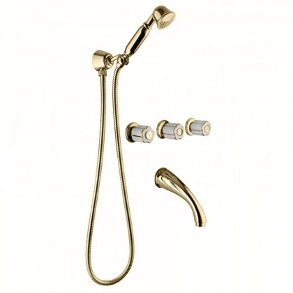 Bongio Fleur Blanc Встраиваемый комплект для ванны-смеситель с изливом, перекл. и ручным душем, цвет: золото/белый фарфор