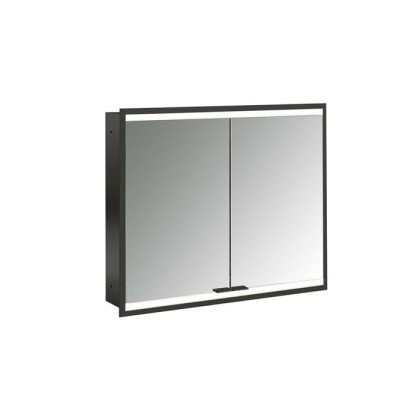 Emco Prime Зеркальный шкаф 80см., с подсветкой LED2 Facelift встраив. модель, 2-дверки, IP 20, цвет черный зеркальная задняя стенка