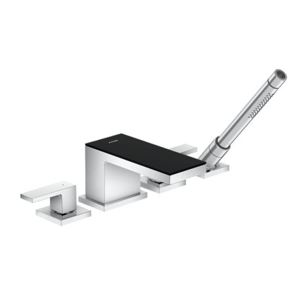 Axor MyEdition Смеситель на край ванны на 4 отв, излив 200мм, внешняя часть, цвет: хром/черное стекло