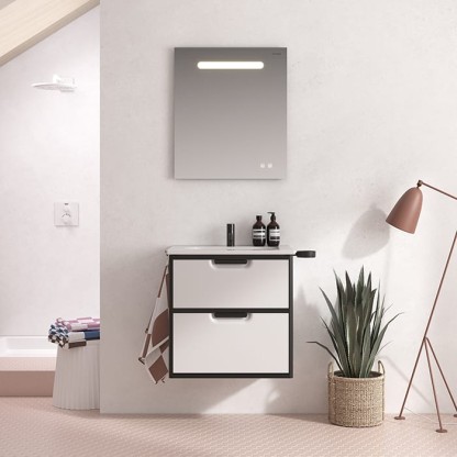 Burgbad Vry Комплект мебели 63х49.6х62.2cм., подвесной, 2 ящика, c раковиной, с 1 отв., ручка черная матовая, цвет: белый матовый