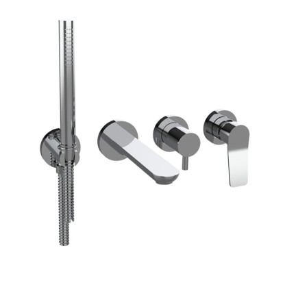 Bongio GIO2 Смеситель встроенный для ванны с ручной лейкой, излив 206 мм, цвет: хром