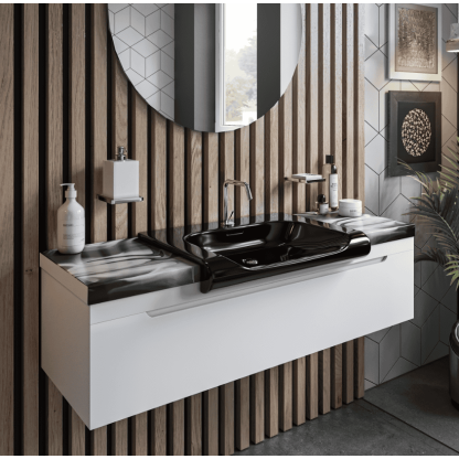 Kerasan Inka Project База INKA  подвесная 120см, для установки раковины 60х40 см, по центру, , панель исполнение Arte 2, цвет: белый глянцевый/черный глянцевый