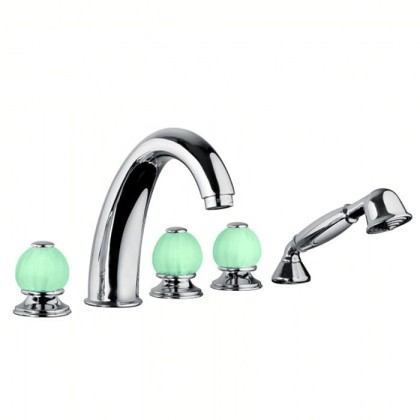 Bongio Rivoli Смеситель для ванны, 5 отв., с ручной лейкой, цвет: хром/Emerald 07