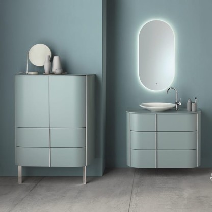 Burgbad Lavo 2.0 Комплект подвесной мебели, 101х49х73см., с зеркалом LED подсветка по периметру, и напольный шкаф, цвет: Eisblau Softmatt