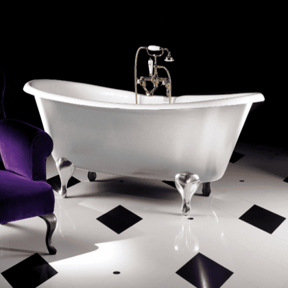 Devon&Devon Admiral Ванна чугунная (с отв-ми для смес), 182х81хh72см, цвет: белый, снаружи под окраску, ножки DECO алюминий полированный со  слив-переливом и сифоном, смеситель хром