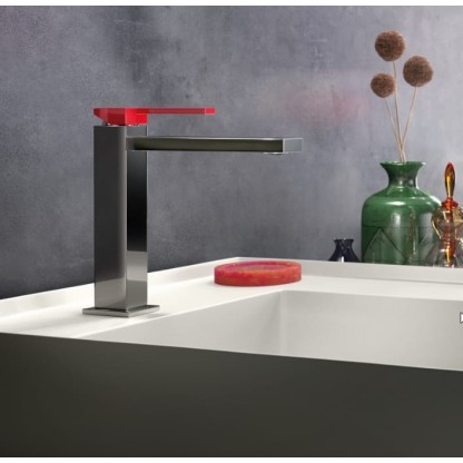 Gattoni Color Cube Смеситель для раковины, на 1 отв., в комплекте с донным клапаном, цвет: хром/красный