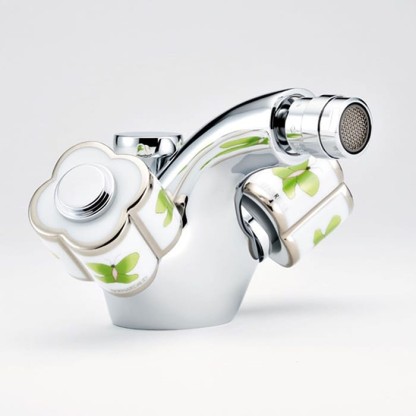 THG CAPUCINE VERT DECOR PLATINE Смеситель для биде на 1 отверстие, с донным клапаном, декор платина/зеленый, цвет: хром