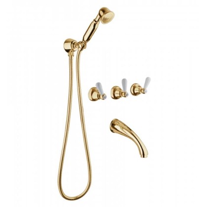 Смеситель для ванны Bongio Oxford Lux, цвет: золото/белый фарфор