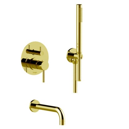 Bongio ON Душевая система: смеситель для душа, ручным душем и изливом, (без внутр части 09763) цвет: французское матовое золото