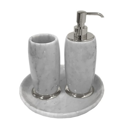 3SC Elegance Комплект: стакан, дозатор, лоток,  мрамор bianco carrara/, цвет: хром