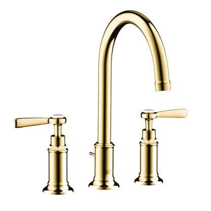 Axor Montreux Смеситель для раковины, на 3 отв., излив 175мм, с донным клапаном (рычажные рук.), цвет: полированное золото