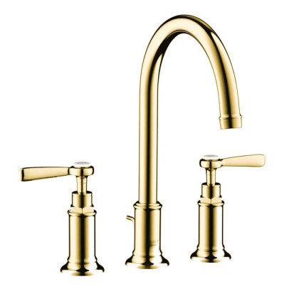 Axor Montreux Смеситель для раковины, на 3 отв., излив 175мм, с донным клапаном (рычажные рук.), цвет: полированное золото