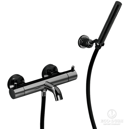 CISAL Less New Смеситель термостатический настенный для ванны/душа с ручной лейкой,держателем и шлангом, цвет: черный матовый