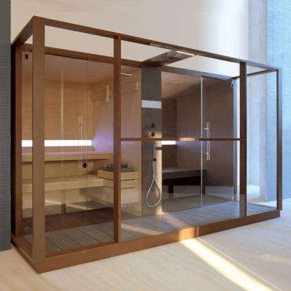 Effegibi Logica Сауна с хаммам и душем 373x250x226см, угловая SX, цвет: Soft Sand