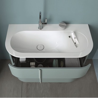 Burgbad Lavo 2.0 Комплект мебели 102х49.5х73.2см., левый, 3 ящика, раковина белая с сифоном, с 1 отв для смесителя, ручки хром, подвесной, цвет: Eisblau Softmatt