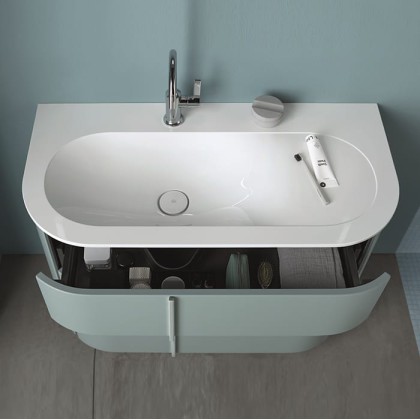 Burgbad Lavo 2.0 Комплект мебели 102х49.5х73.2см., левый, 3 ящика, раковина белая с сифоном, с 1 отв для смесителя, ручки хром, подвесной, цвет: Eisblau Softmatt