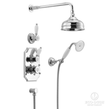 HUBER Victorian Комплект:термостат с запорным вентилем,перекл, верхний душ 150мм, ручной душ на держателе, цвет: никель матовый