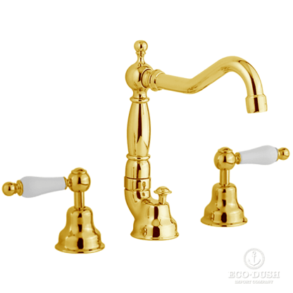 CISAL Arcana Toscana Смеситель на 3 отверстия для раковины, с донным клапаном, цвет: золото/белый