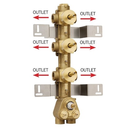 Bossini Встраиваемая часть термостата 3 дивиатора на 2 выхода, (6 выходов) высокой пропускной способности на  3/4 ”, уст-ка верт/гор.