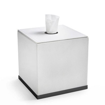 3SC Snowy Контейнер для салфеток, 14х14хh14 см, настольный, цвет: белая эко-кожа/черный матовый