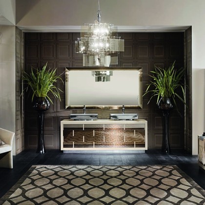 VITAGE milldue edition RITZ Комплект мебели с тумбой под 2 раковины, раковиной PARIGI, зеркалом LOSANNA, 209 см, подвесной, цвет: Golden crash