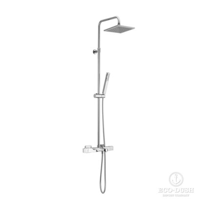 Cisal Roadster Душевая стойка настенная, с термостатическим смесителем, с изливом, верхним душем 20х20см, ручным душем и шлангом 150см, цвет: хром