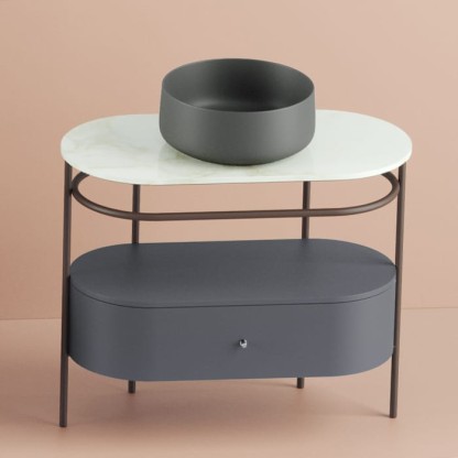Artceram Flair 4.0 Консоль металлическая с раковиной 95x48хh75см., напольная, с выдвижным ящиком и мраморной столешницей, цвет: moka/grigio oliva