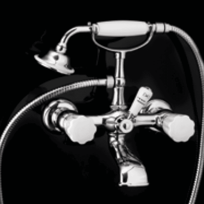 Devon&Devon Morris Смеситель для ванны настенный, с ручной лейкой и шлангом, ручки белые, цвет: хром